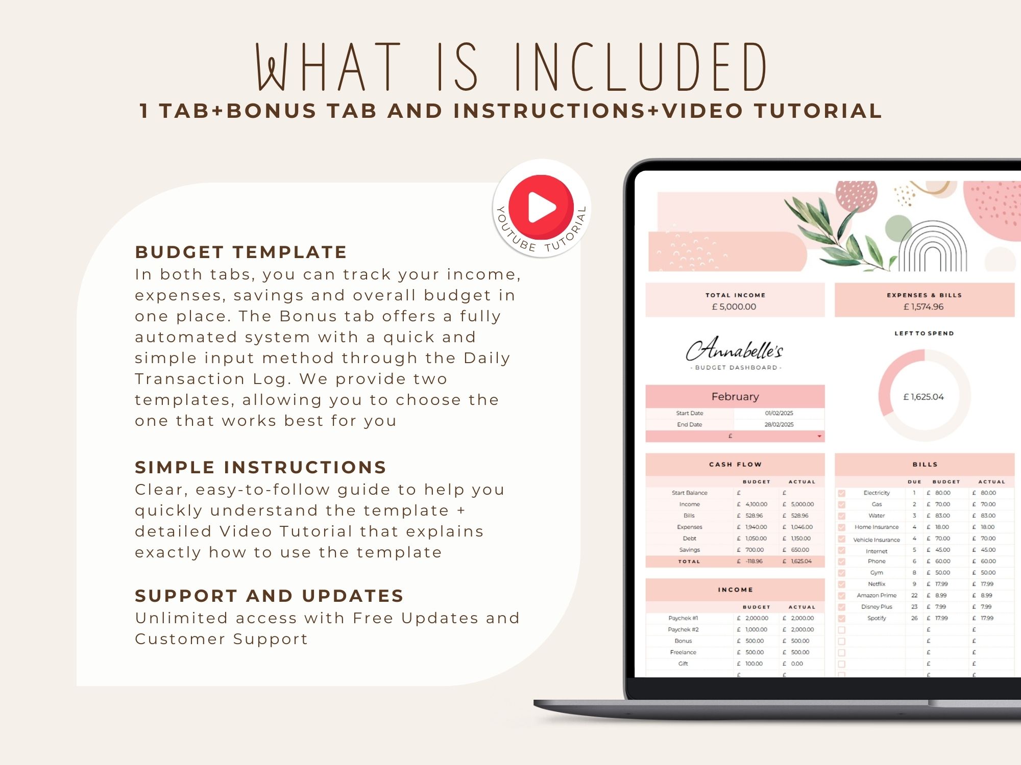 Monthly Budget Template for Google Sheet / Boho - Image 2