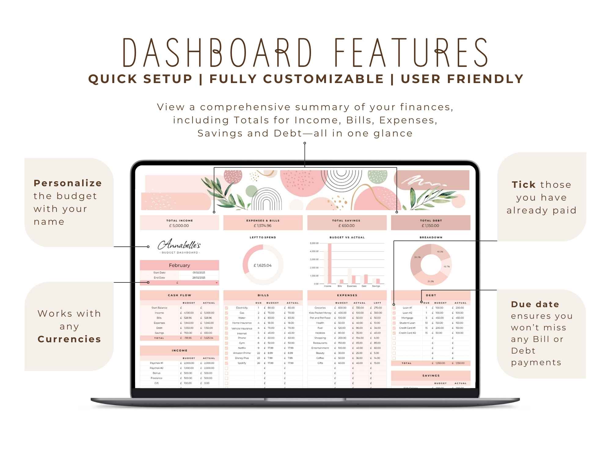 Monthly Budget Template for Google Sheet / Boho - Image 4