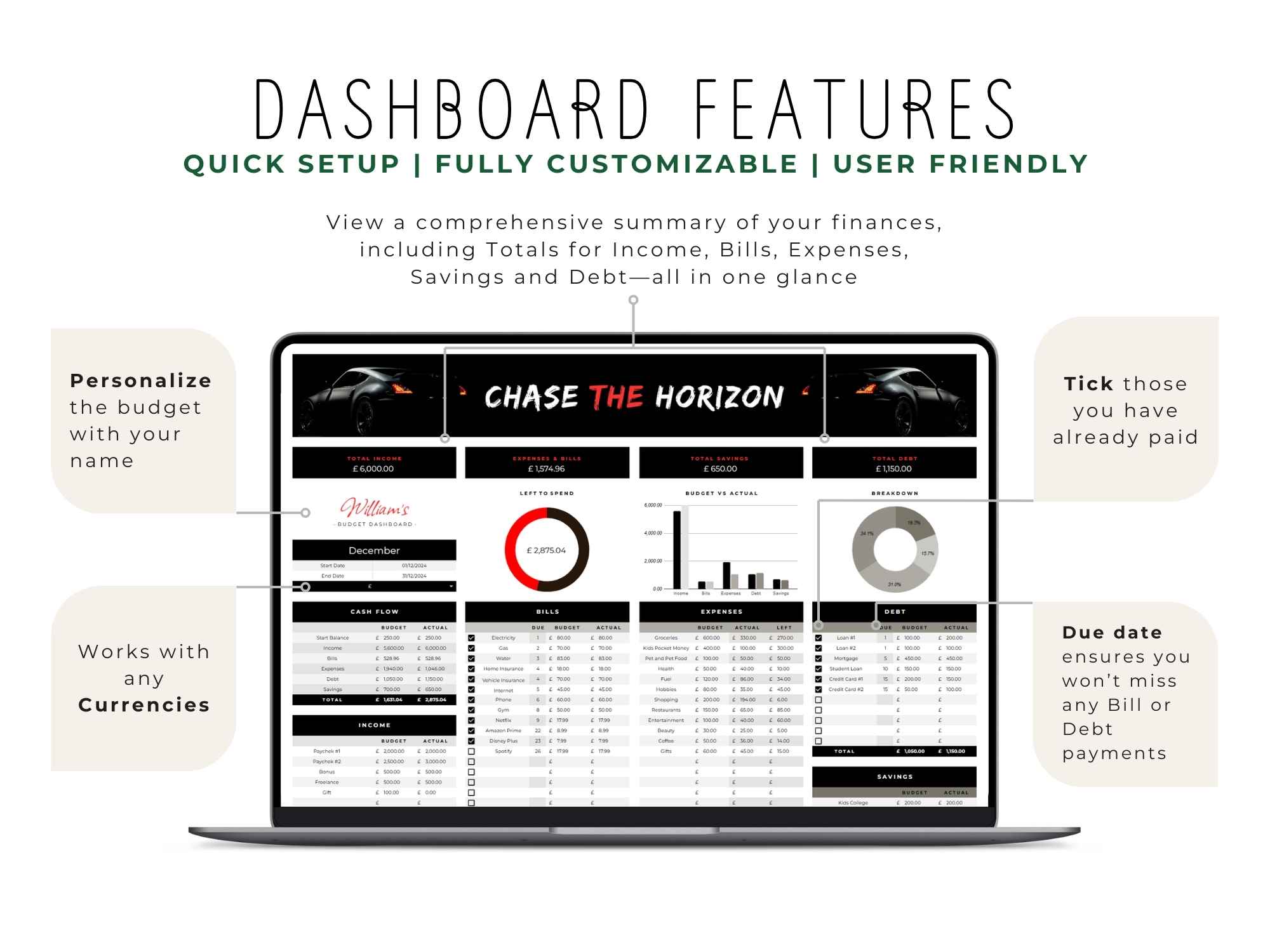 Monthly Budget Template for Google Sheet / Chase the Horizon - Image 3