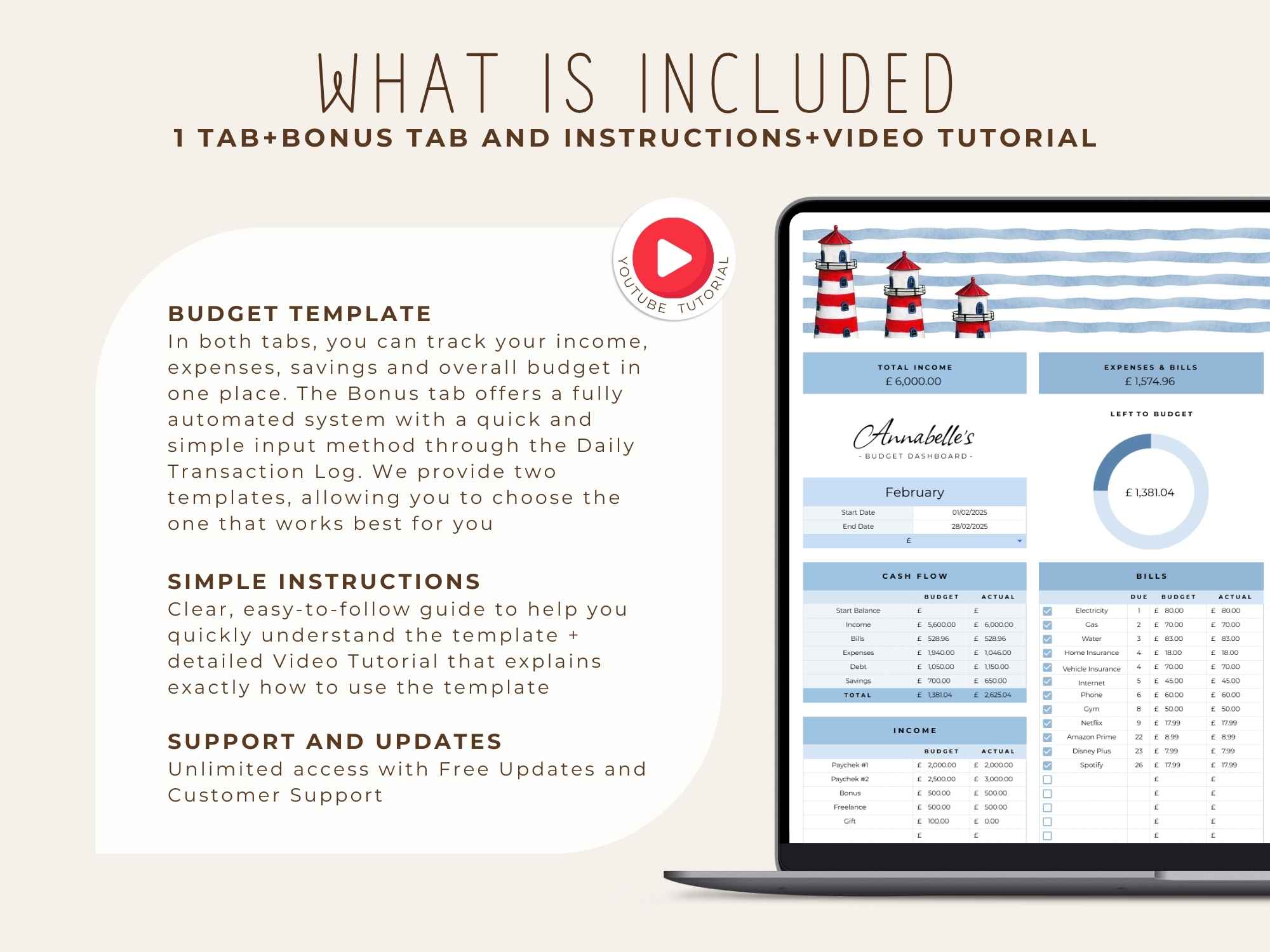Monthly Budget Template for Google Sheet / Sea - Image 2